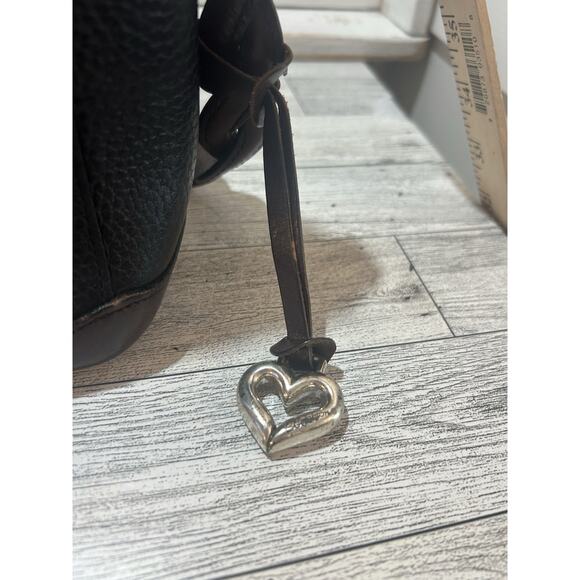 Brighton Two Tone Leather Shoulder Handbag Purse Black Brown floral interior - Picture 6 of 13